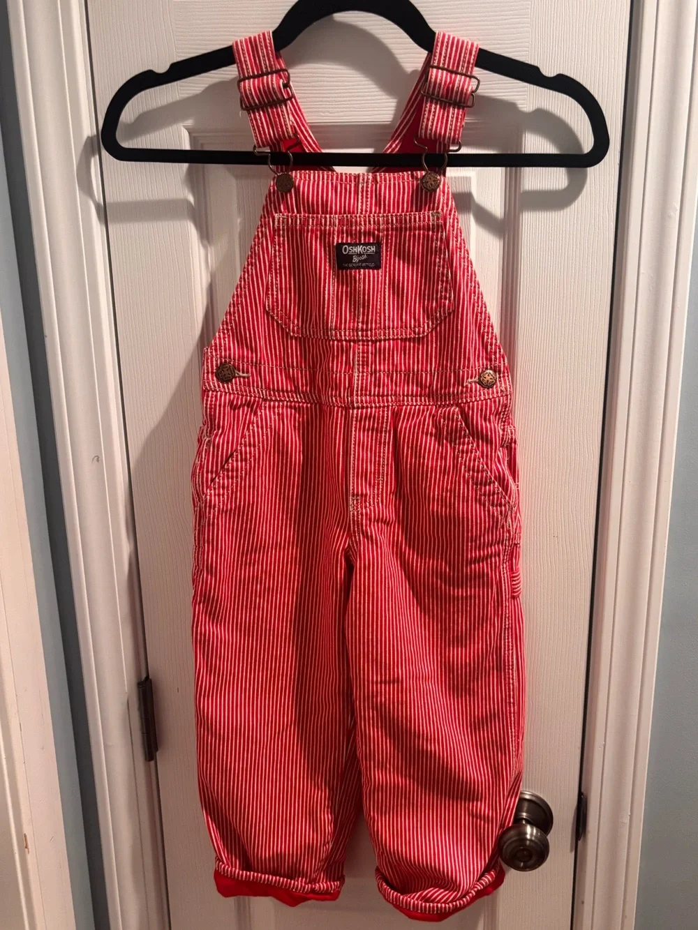 OshKosh B'gosh Red and White Striped Kids Lined Overalls